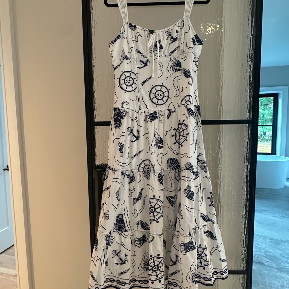 Moon River White and Navy Patterned Dress